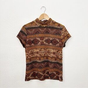 Vintage 90s Y2K Southwestern Multicolor Slinky Crinkle Baby Tee T Shirt Top